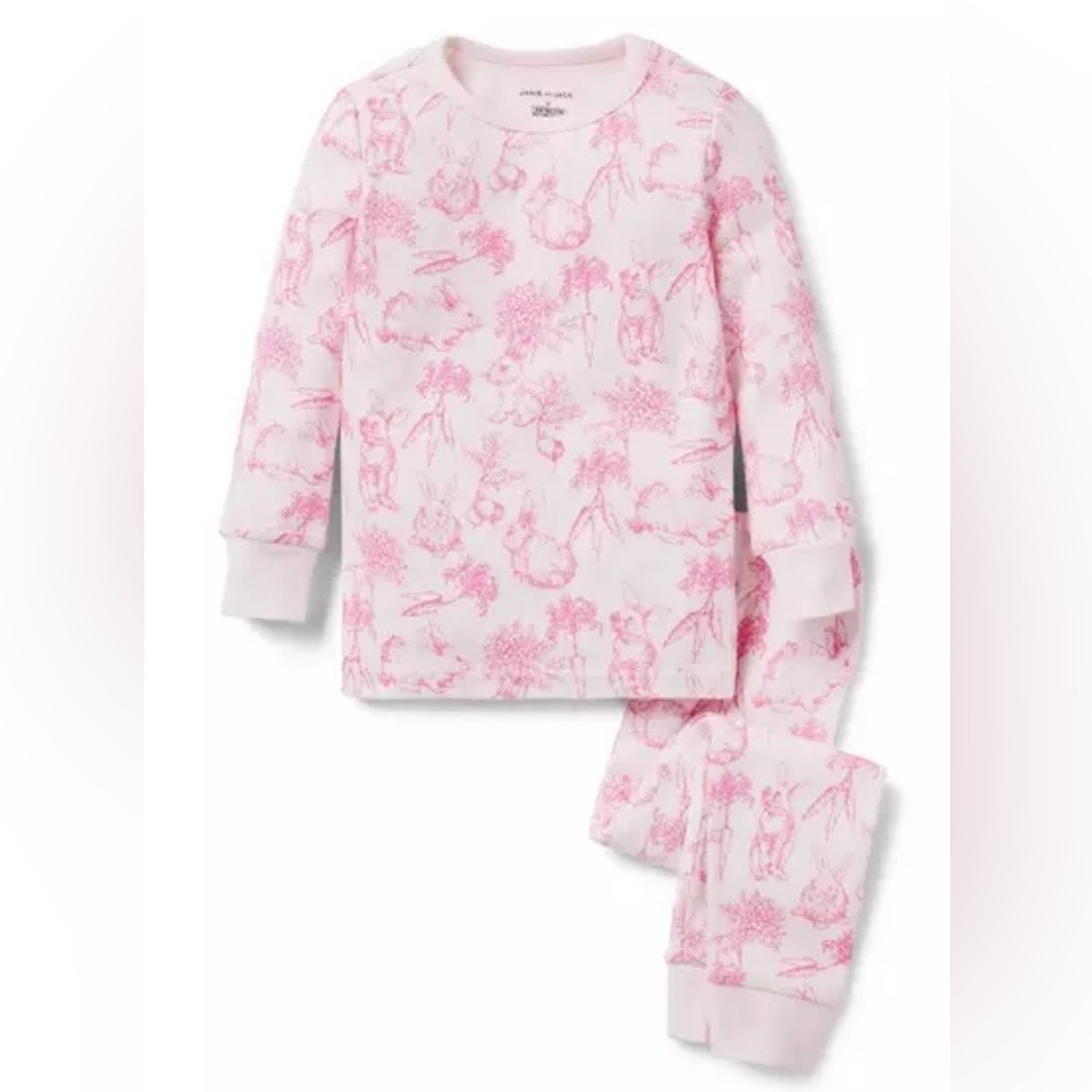 Janie and Jack Good Night Pajamas In Bunny Toile